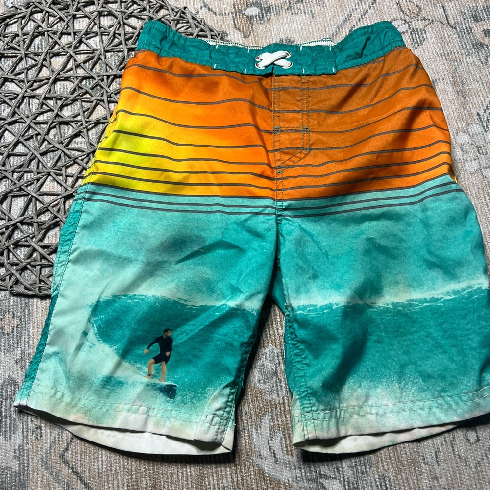 Cat & Jack Striped Orange and Teal swim Shorts